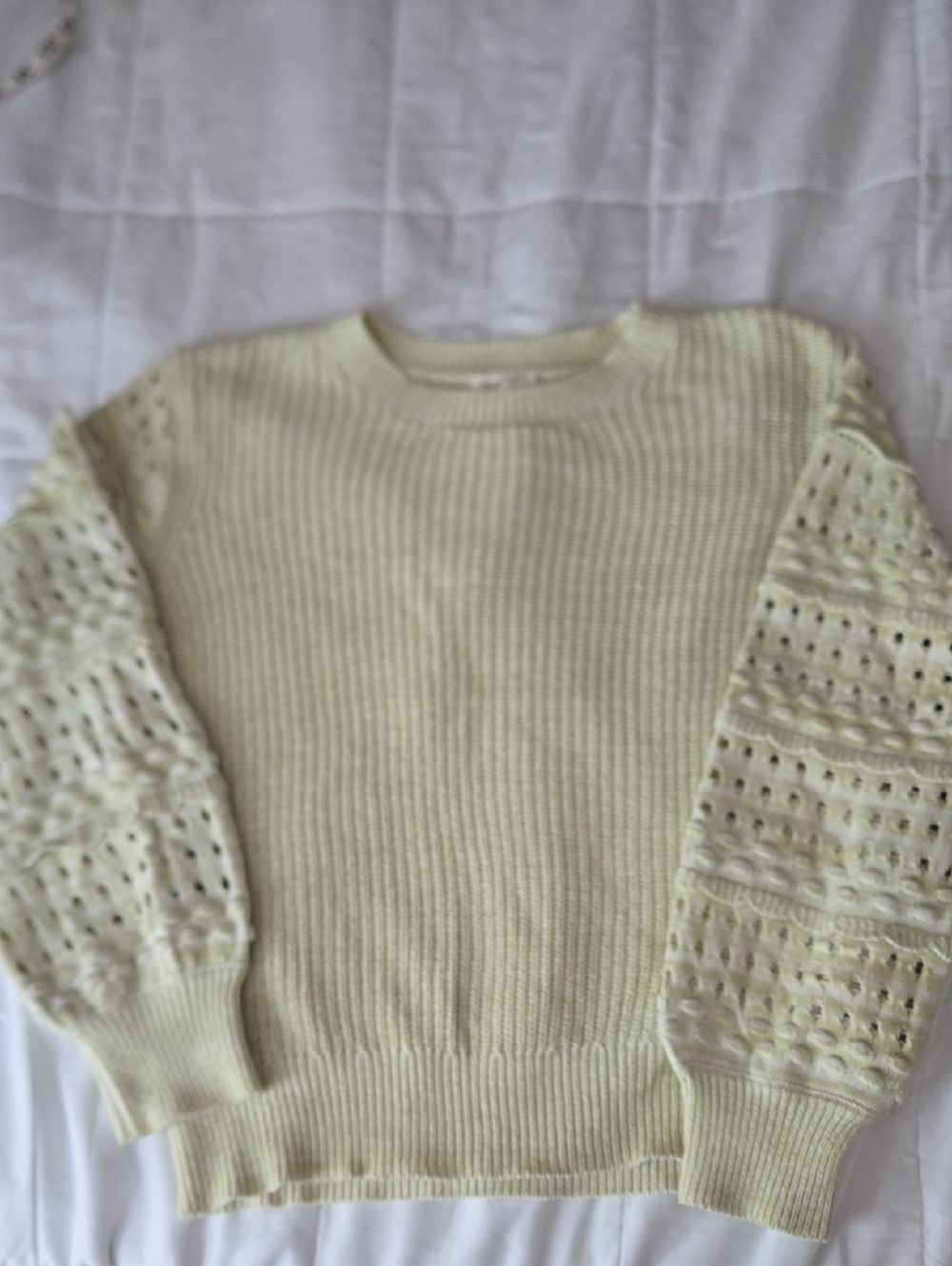 Mystree Pale Green Crewneck Sweater with Openwork Sleeves